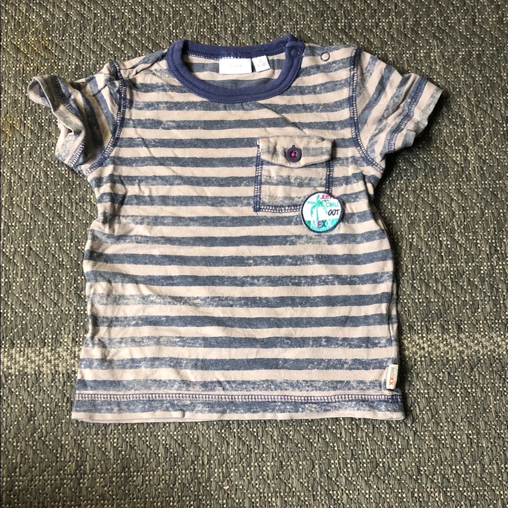 Mexx Blue & Cream Striped Short Sleeve Tee with Patch Pocket